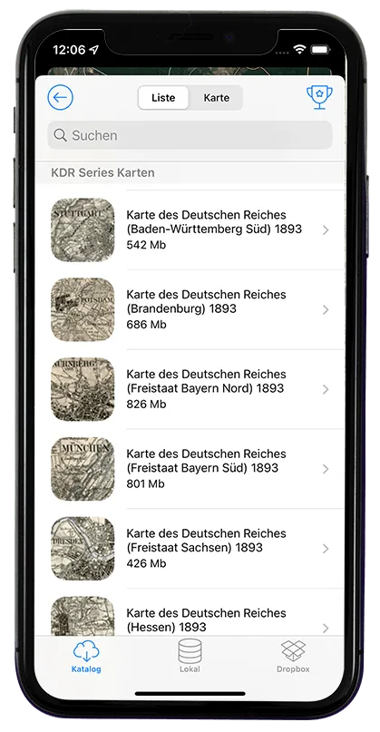Скріншот каталогу карт у Vetus Maps