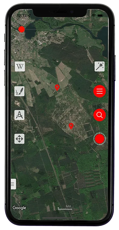 Скріншот супутникового режиму карти у Vetus Maps